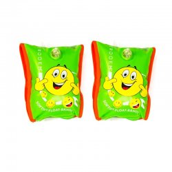 Säkra armpuffar till barn 2 - 6 år från Strooem. Fin grön färg med orange för att synas. Säkra armpuffar med mjuk insida