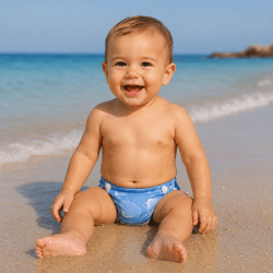 Badblöja baby blå snäckor