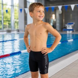 Speedo Endurance+ jammer badbyxor för barn i svart och vitt med knälånga ben