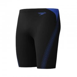 Knälånga klortåliga badbyxor från Speedo i svart och blått med snöre i midjan och bekväm passform för herr.