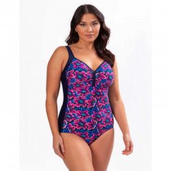 Baddräkt samos från trofe till dam med mönster. Baddräkt till dam med rosa/blått mönster.