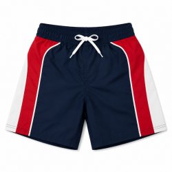 Badshorts barn marin/röda/vita med knyt, billiga badshorts till stranden, sommaren. Simbutiken.se
