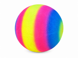 Plastboll med struktur och rainbow färger. 20 cm stor som levereras ouppblåst.