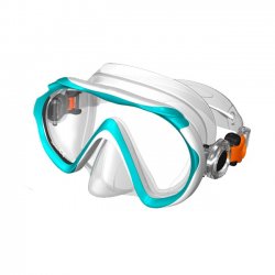 Cyklop till barn vit/grön från Aqua pro. Silikon mask med plast lins. Passar bra till badhus och hemma pooler.