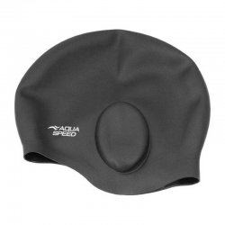 Svart badmössa med extra plats för öronen. Bekväm ear cap till vuxen.