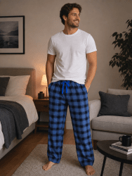 Pyjamasbyxor herr blå rutiga i flanell. Köp billigt online.