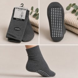 Grå halksockor med halkskydd för säkert grepp på hala golv hemma