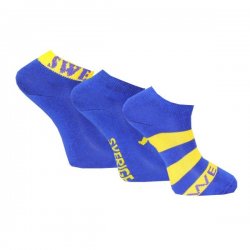 Billiga strumpor sneakers 3-pack. Strumpor med Sverige motiv, gul, blå, kronor.
