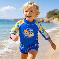 UV-tröja för barn med Nemo motiv och solskydd SPF 50+ på stranden