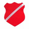 Märkessköld/märkestavla röd med vitt band. Mycket populär märkestavla till simmärken.