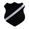 Märkessköld/märkestavla svart med silverband. Fin märkessköld till simmärken.