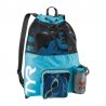Turkos och svart TYR Big Mummy Backpack nätväska. Stor ryggsäck i meshtyg för förvaring av blöt simutrustning vid poolen.