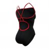 Snygg baddräkt som är svart med röda kantband. Passar bra till simskola och simträning