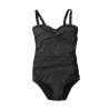 Baddräkt dam svart draperad med justerbara axelband och hög i ryggen med låg benskärning