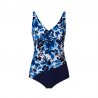 Badkläder - Fin baddräkt till dam blå med blått mönster från svenska varumärket Trofé. Baddräkten finns i stora storlekar