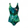 Baddräkt dam grön med tryck papegojor från varumärket Trofé. Bra baddräkt till sommaren, semestern och resan året runt!