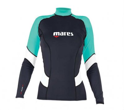 Uv-tröja rash guard trilastic svart/vit/mintrön med långa armar dam - Mares