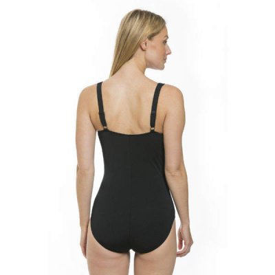 Baddräkt dam solfjäder hög rygg svart/vit - Trofe