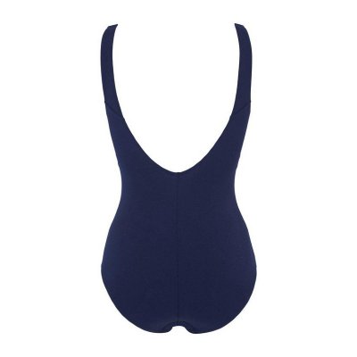 Badkläder till dam marin från Damella. Baddräkten passar bra till vattengympa och har låg benskärning med u-rygg.