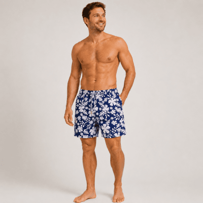 Herrshorts blåblommiga med medellånga ben.