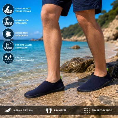 Snabbtorkande aquasocks i herrmodell som skyddar fötterna mot vassa stenar, klippor och sjöborrar.