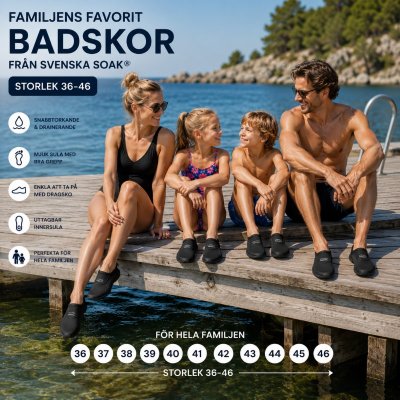 Badskor Soak Basic svart som skyddar mot stenar, sjöborrar och hala underlag vid bad
