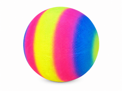 Plastboll med struktur och rainbow färger. 20 cm stor som levereras ouppblåst.
