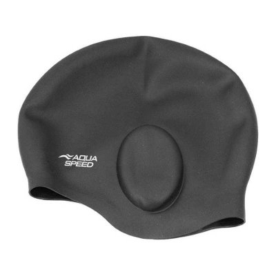 Svart badmössa med extra plats för öronen. Bekväm ear cap till vuxen.