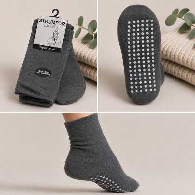 Grå halksockor med halkskydd för säkert grepp på hala golv hemma