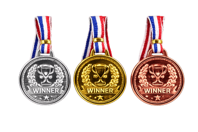 Badleksaker medaljer halsband guld/silver/brons