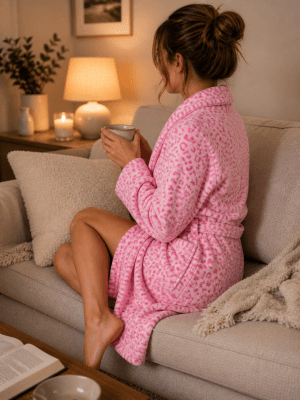 Morgonrock rosa leopard - Amalia