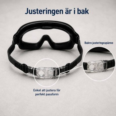 Simmask för barn med stor lins och mjuk silikonkant som sitter tätt och stabilt i vatten