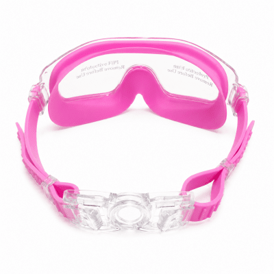 Rosa simmask med böjd lins och öppningsbart spänne.