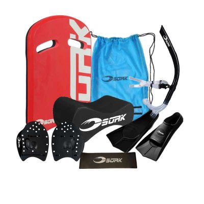 Simpaket till vuxen med platta, fenor, dolme, paddlar, snodd, snorkel och nätpåse från Soak