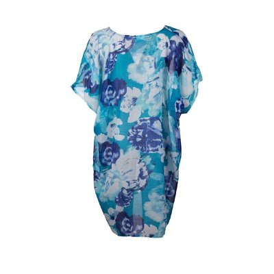 Solklänning badklänning stranden blommor blå