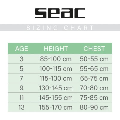 Storlekstabell våtdräkt barn Seac.