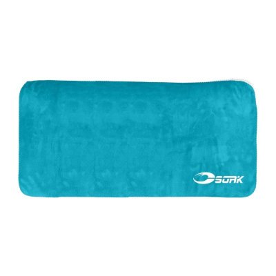 Mjuk turkos microfiberhandduk med hög uppsugning, dekorativ kant och vit brodyr – perfekt present.