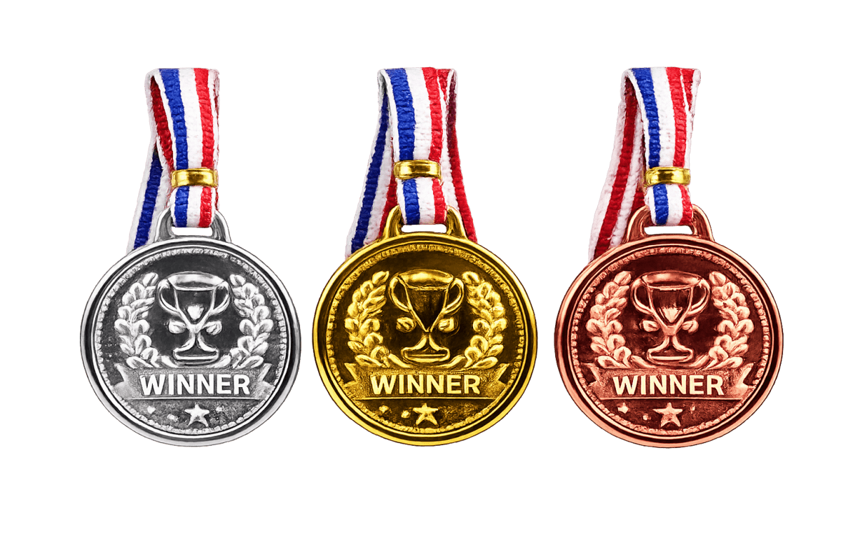 Badleksaker medaljer halsband guld/silver/brons