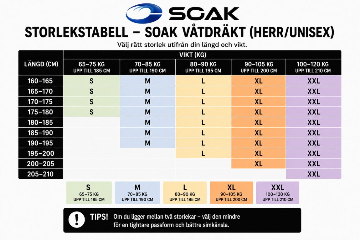 Våtdräktstabell simning Soak